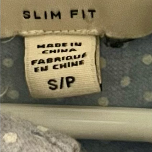 Club Monaco Women’s Skim Fit Button-Up Shirt Long Sleeve. Lt Blue White Dots PS - Picture 2 of 3